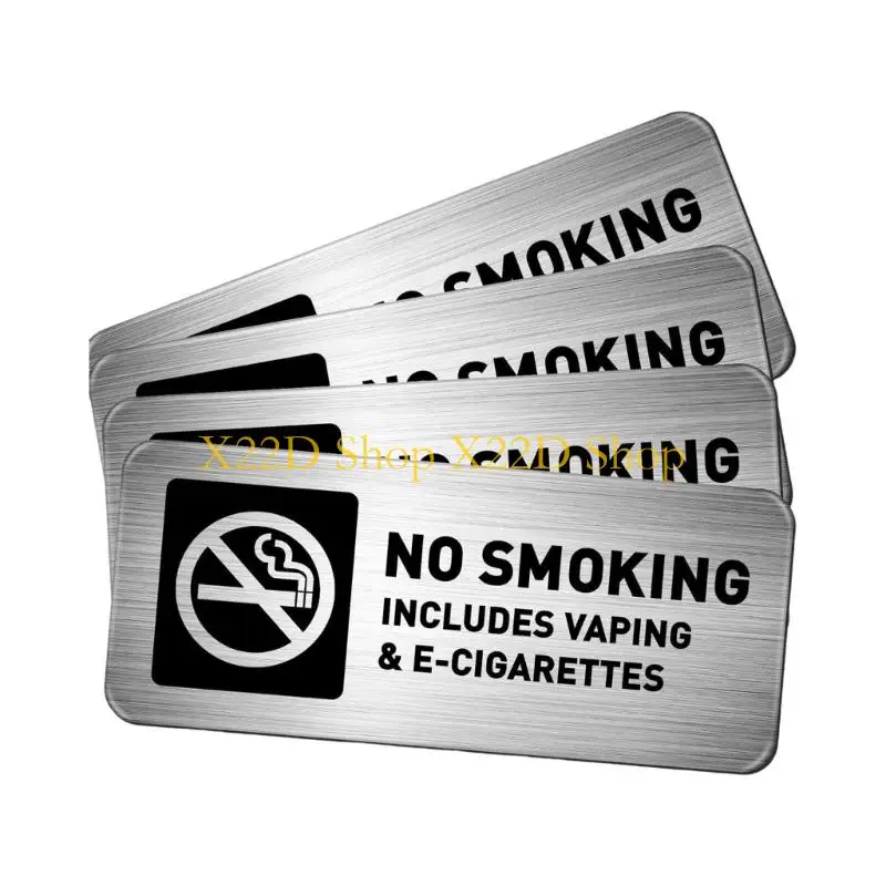 X22D Pack of 4/8 Metal No Smokes Signs Adhesive Durable Corrosions Resistant for Homes Business