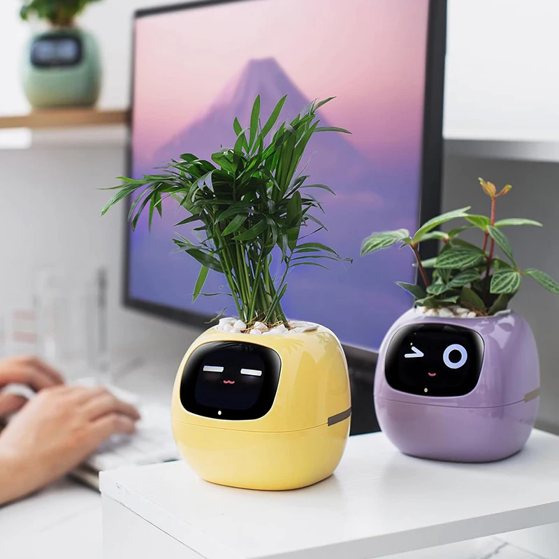 

AI Pet Plant Care Robot Flower Pot with Growing Guide Temperature Display Emotional Expression Toy for Kids and Gardeners