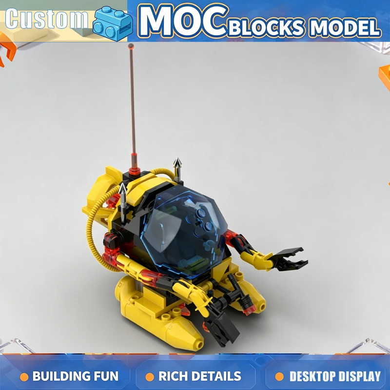 111Pcs Yellow Deep Sea Exploration Submersible Building Blocks With Clear Cockpit Robotic Claws DIY Assembly Model Display Gift