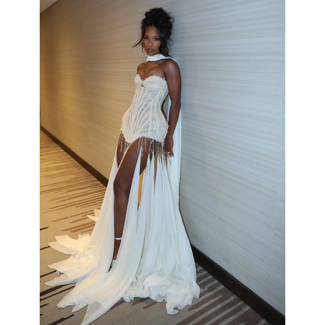 Chic Corset Evening Dresses Runway Fashion Short Prom Gown Beading Tassels Party Dress Vestidos Customized