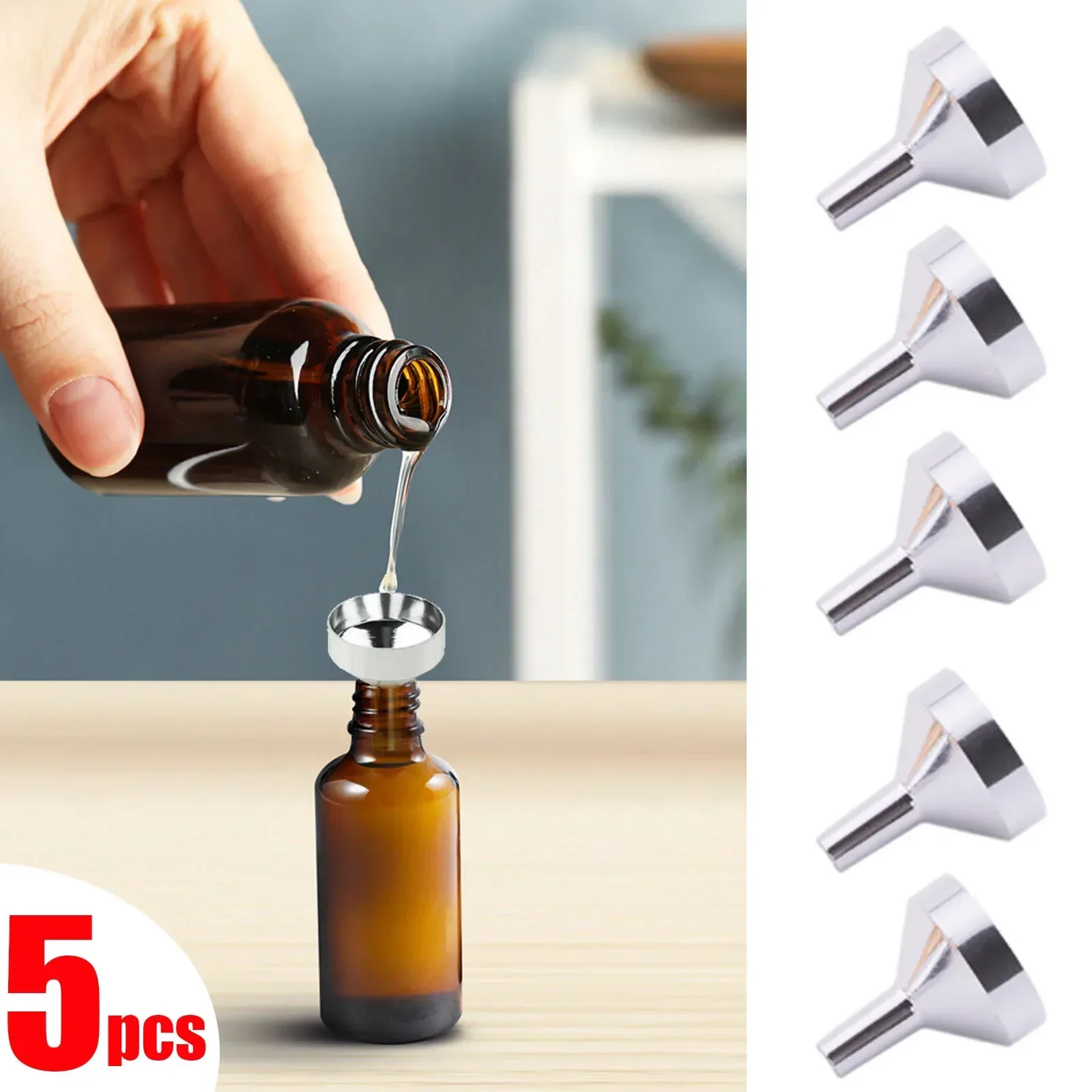 5Pcs Mini metal Aluminum Funnel Kitchen Oil Liquid Funnel with Detachable Filter Wide Mouth Funnel for Canning Kitchen Tools