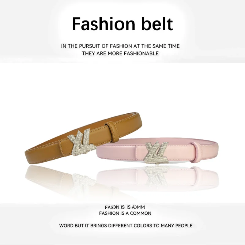 Light luxury and fashionable rhinestone women's letter belt, versatile and casual, adjustable women's belt