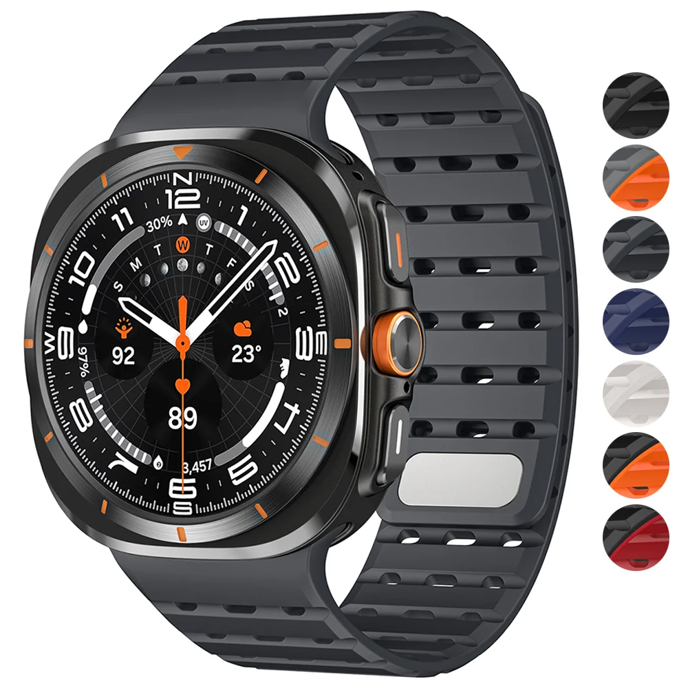 Atmungsaktives Silikonarmband für Samsung Galaxy Watch Ultra 47 mm, keine Lücken, magnetisches Ersatzarmband, Galaxy Watch Ultra