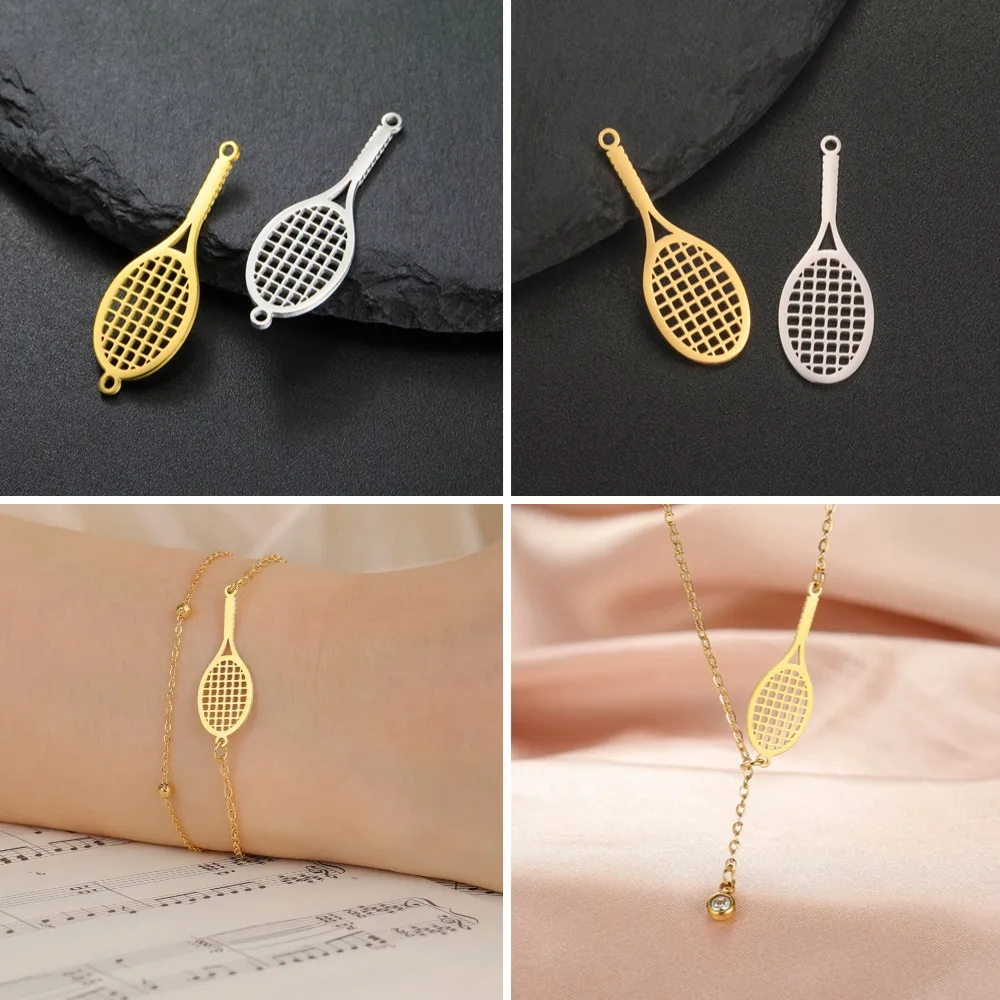 EUEAVAN 5pcs Volleyball Bicycle Tennis Racket Gymnast Stainless Steel Pendant for Necklace Women Sports Cyclists Lover DIY Charm