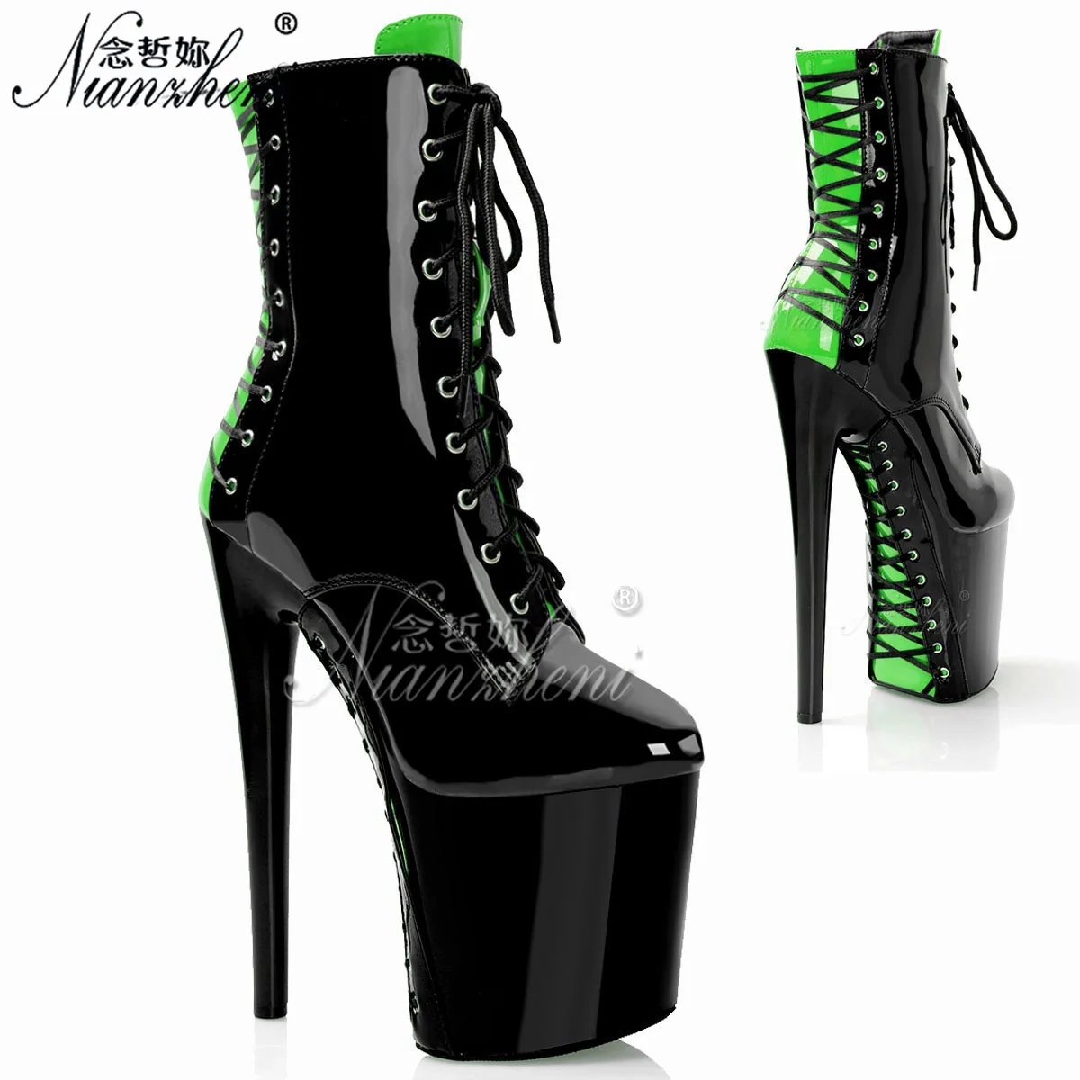 Clubbing gladiator Big Size Pole Dance Shoes Platform Ankle Boots 20cm Lace Up Stripper 8Inches High Heels Exotic  Sexy Fetish