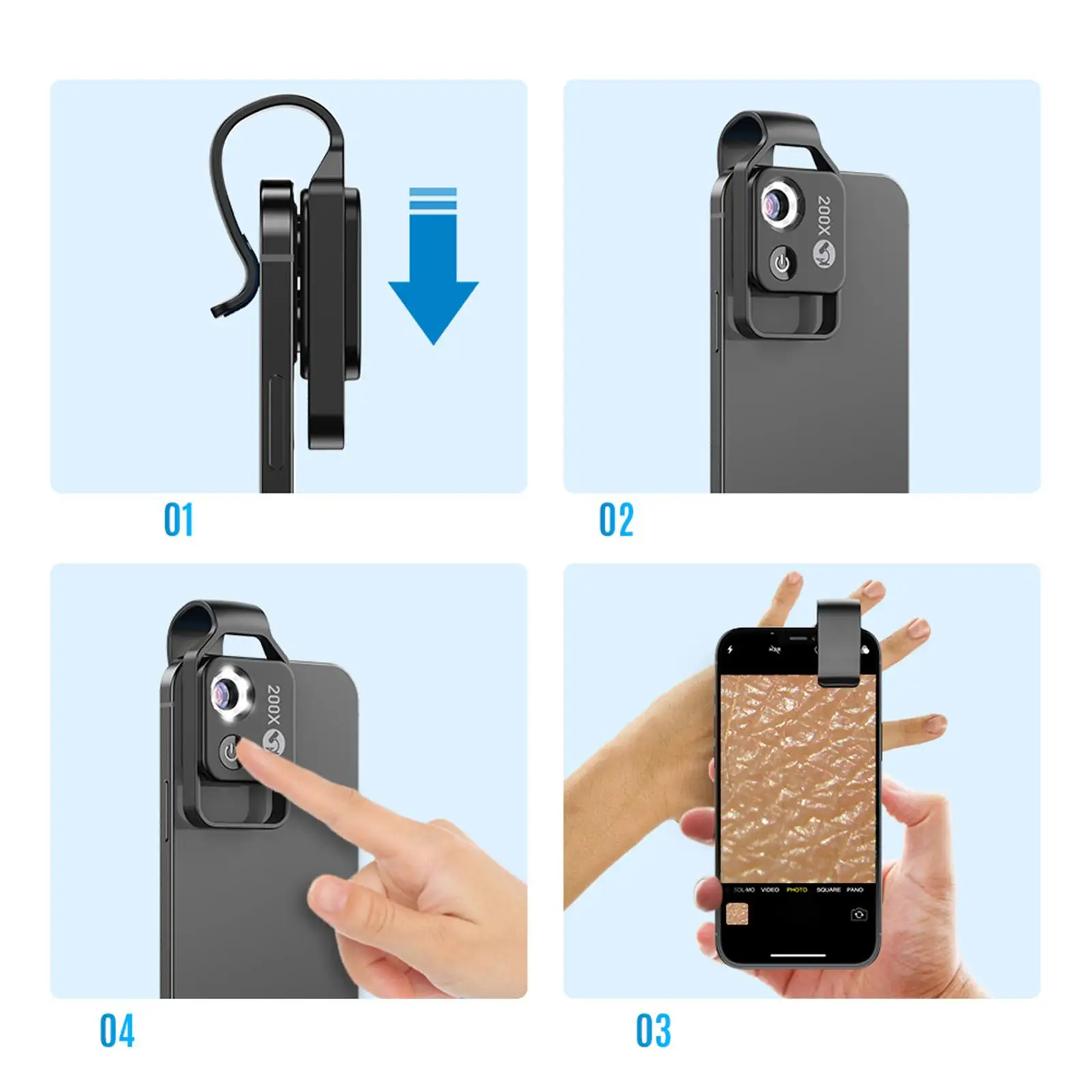 

200x Magnification Microscope Lens HD Optical Lens Digital Micro Lens for 98% Smartphone Portable to Carry for iOS & Android