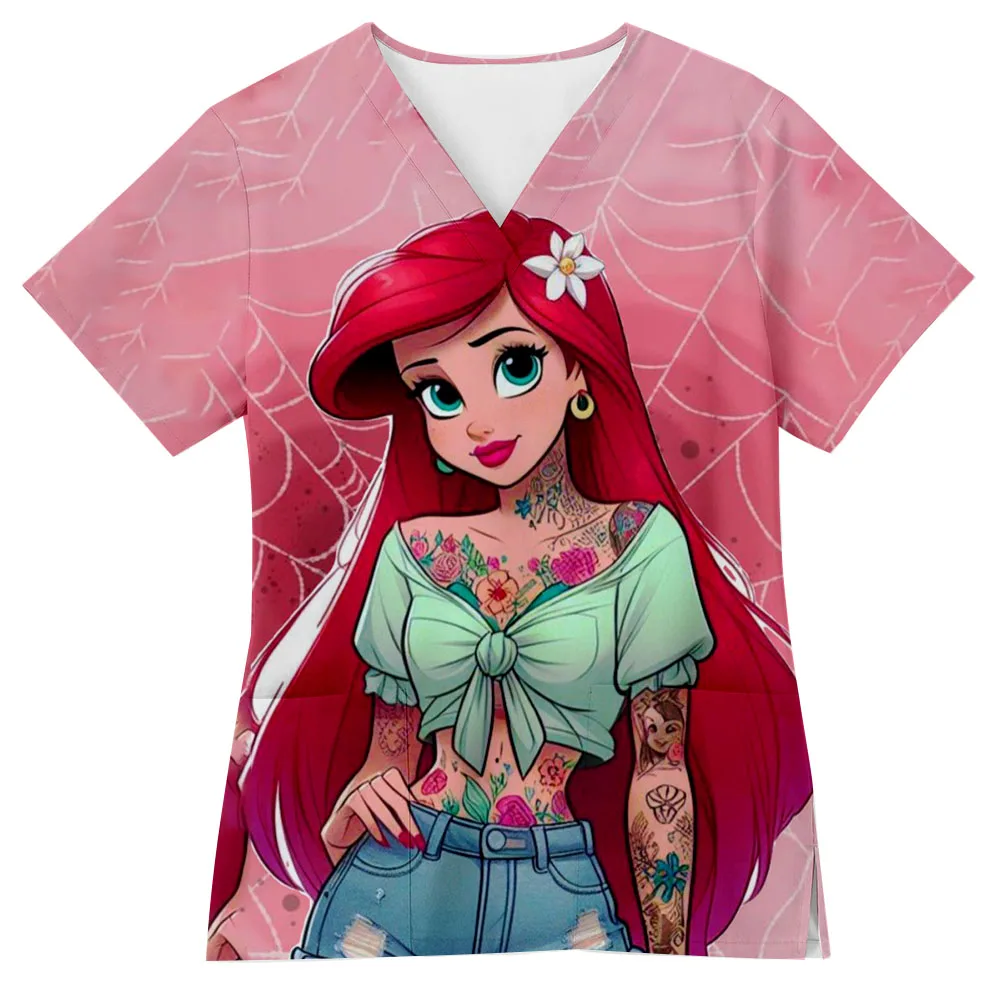 

Women's Disney Princess nurse uniform, V-neck short sleeved shirt, charming workwear, nursing accessories, caregiver shirt