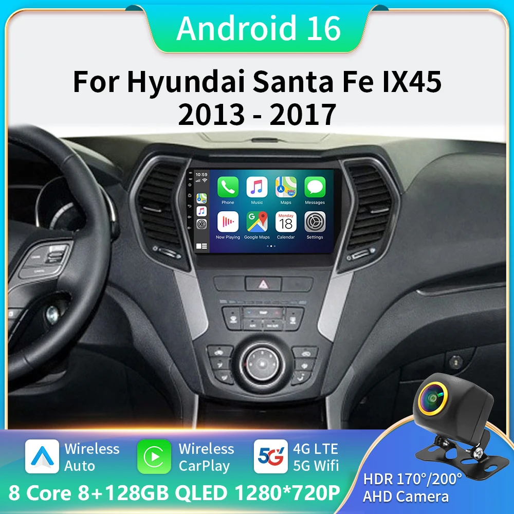 

9 Inch 2 Din Android Car Radio for Hyundai IX45 Santa Fe 2013 2014 2015 2016 2017 Car Stereo Android Auto Carplay Navigation GPS