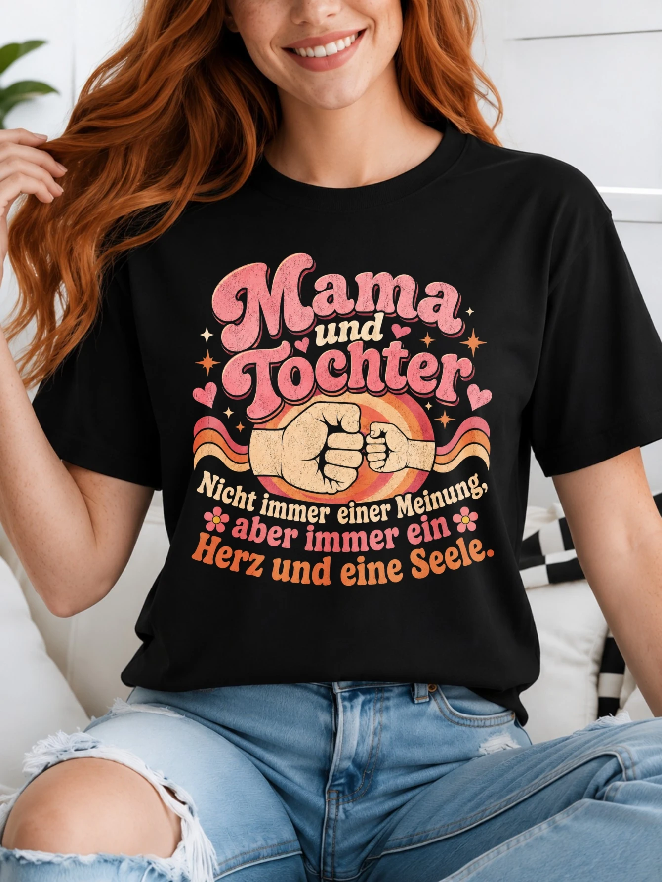 Mama Und Tochter distressed fist bump  with laurel hearts banners and strong pink  lettering Unisex  Unisex All T-Shirt