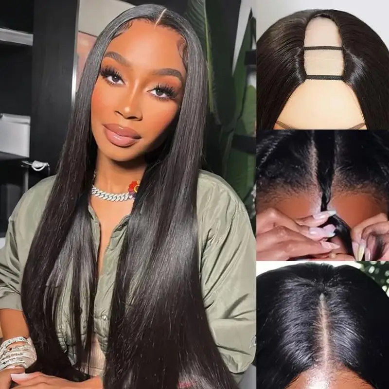 الخامس جزء الباروكات شعر طبيعي مفرود الباروكات للنساء السود غلويليس مشبك للرأس كامل في نصف شعر مستعار الخامس شكل الباروكات لا ترك 200% الكثافة #1