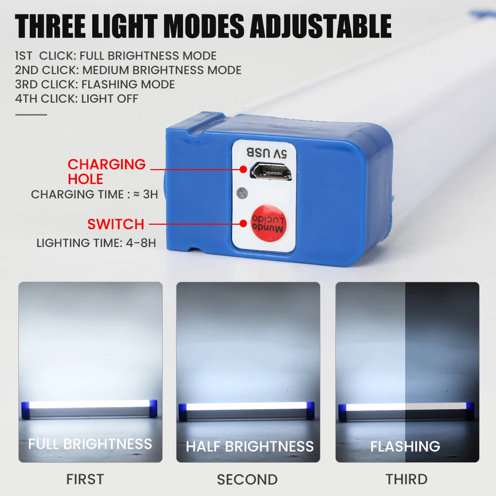 المحمولة LED قطاع طويل ضوء الطوارئ USB شحن المغناطيسي تعليق ضوء أنبوب 17 سنتيمتر 32 سنتيمتر 52 سنتيمتر في الهواء الطلق التخييم ضوء العمل