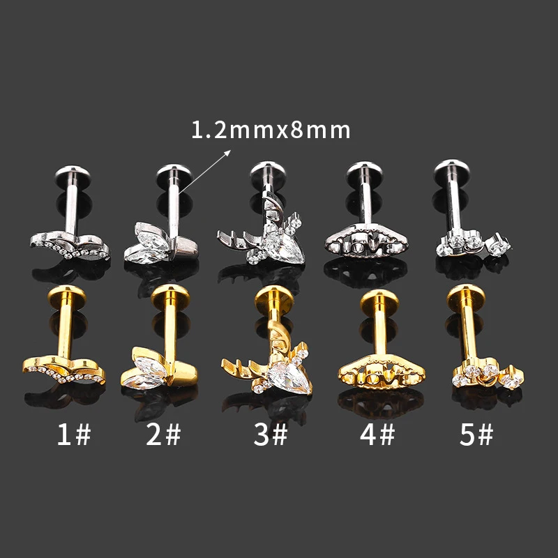 1PC ASTM F136 Titanium Zircon Labret Piercing Lip Stud Internal Thread Earring Stud Lobe Helix Conch Piercing Jewelry For Women