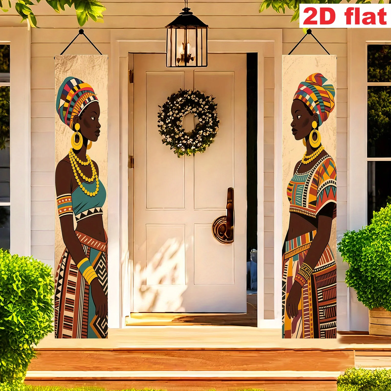 1 Paar, 2D flache, dekorative Türkupletts im afrikanischen Kulturstil, afrikanische Figuren im traditionellen Kostüm-Design. – Detail 1