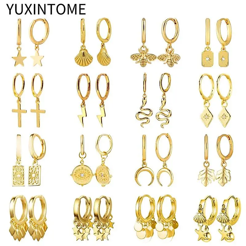 Anting-anting liontin geometris antik jarum perak Sterling 925 anting-anting Hoop rumbai bintang untuk hadiah perhiasan mode wanita