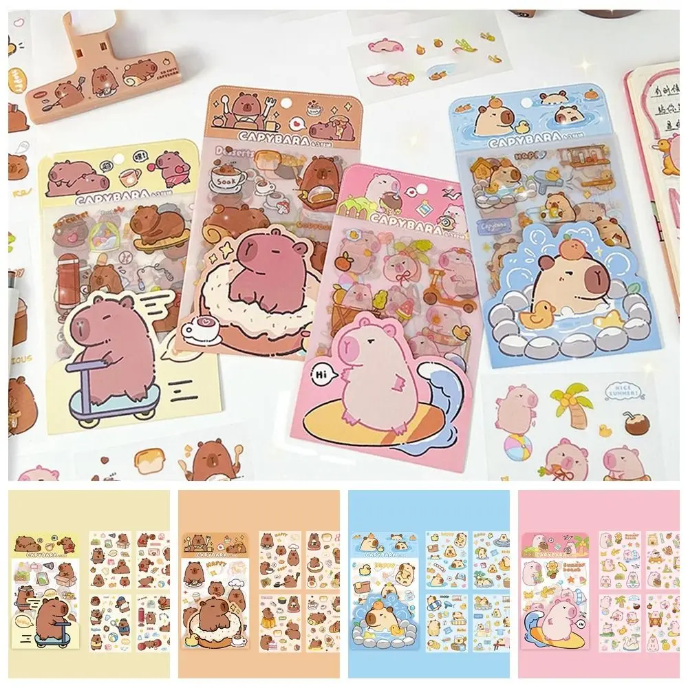 4 Pcs/bag Creative Cartoon Capybara Sticker Waterproof Aesthetic Stationery Sticker Inspirational High Appearance Level