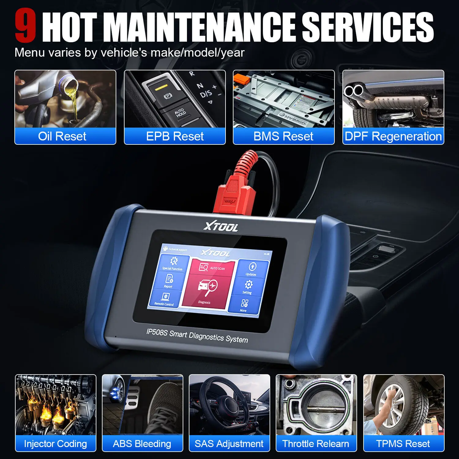 XTOOL Inplus IP508S OBD2 Scanner,Lifetime Free Update/Software,ABS/SRS/BMS/Transmission/Engine/EPB/Throttle Relearn Auto VIN