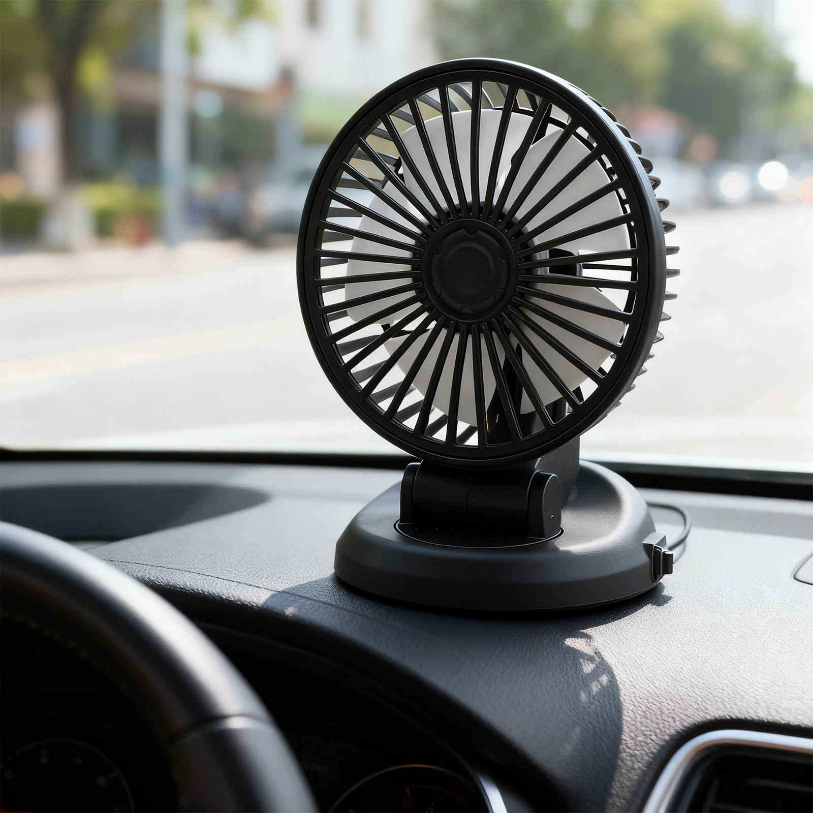 Single Head Small Windshield Electric Fan 2 Speeds Portable Vehicle Fan Multi-Angle Rotatable for Dashboard SUV RV Truck Sedan