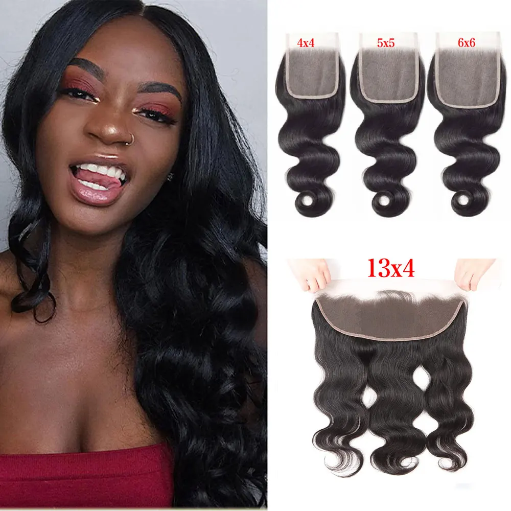 13x4 Body Wave Closure 4x4 5x5 6x6 Human Hair Lace Frontal Closure Black Brazilian Human Hair Extensions Hand Tied Swiss Lace