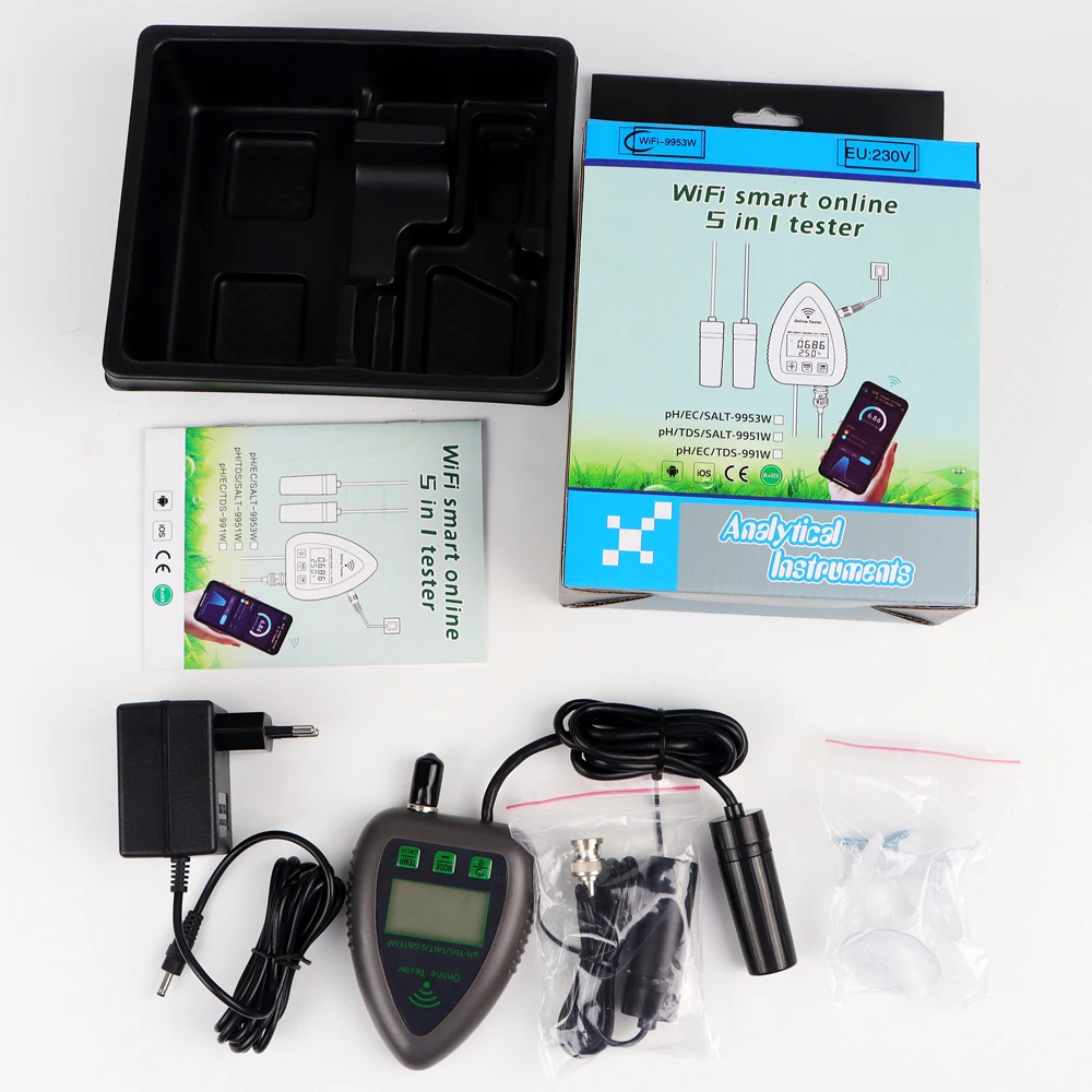 Tuya WiFi 5 in1 Water Quality Tester Online Monitor TDS EC S.G Salinity Temperature Test PH Meter Hydroponics Aquarium Pool 220V