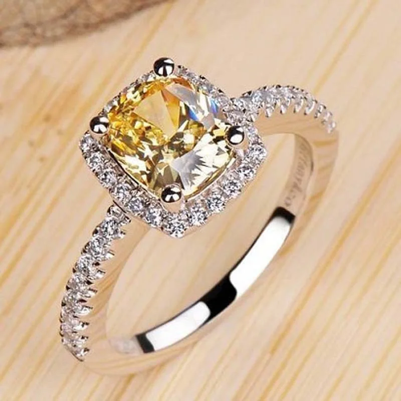 

2025 New Trend 925 Sterling Silver Inlaid with Yellow Stone Women's Ring, Burnt Stone Yellow Zircon Ring Jewelry