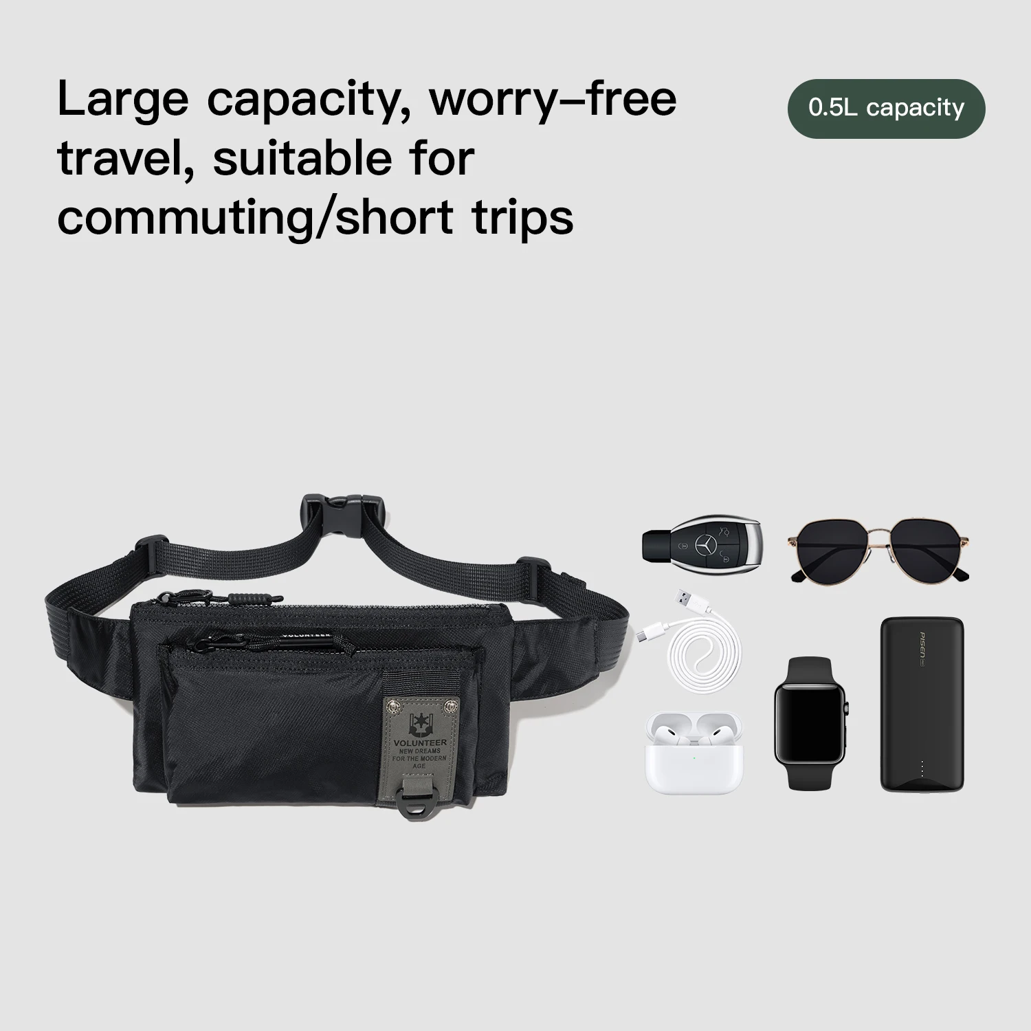 VOLUNTEER Casual Chest Bag for Men Waterproof Oxford Cloth Waist Bag Man Travel Outdoor Sports Running Crossbody Bag 1809-03