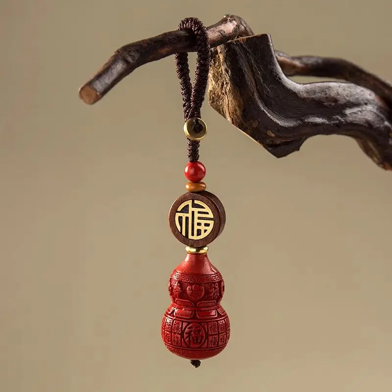 

Брелок-подвеска из киновари для женщин, креативный брелок-тыква из киновари «Сто благословений», брелок для автомобильных ключей, подвеска для сумки «Благоприятные облака», подарки