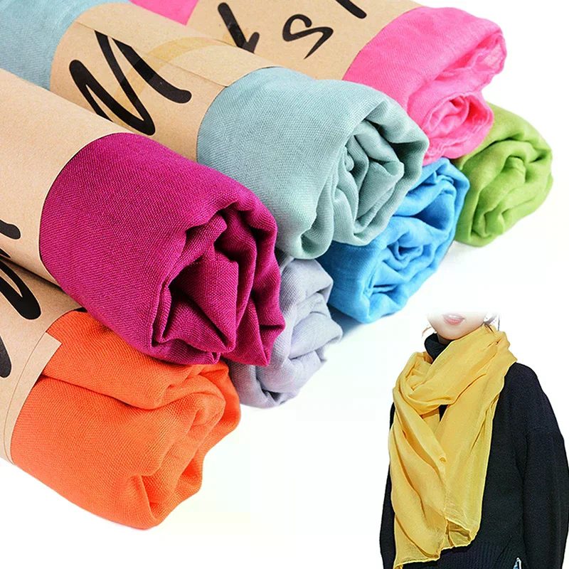 Women Style Windproof Scarf Shawls Wraps Solid Color Cotton Warm Scarves Winter Spring Gift