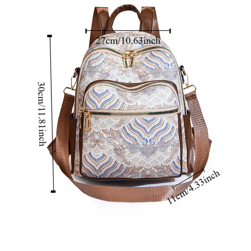 Large Capacity Women Casual Backpack Pu Top Handle Ethnic Style Shoulder Bag Daypack All-match Mini Travel Backpack Women