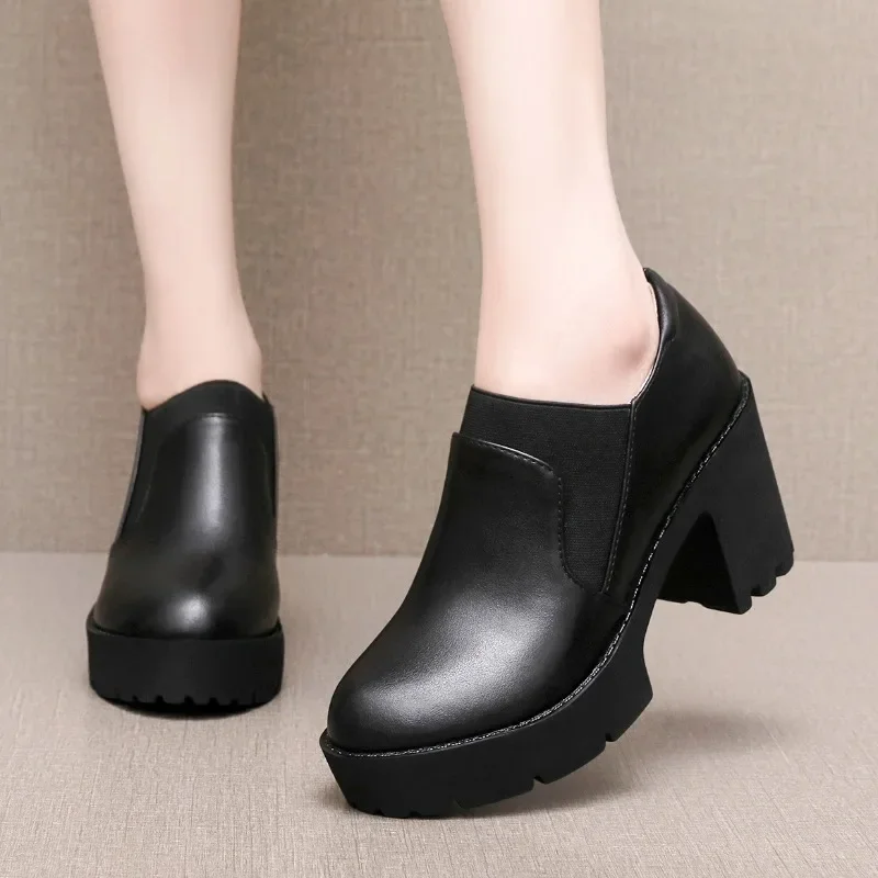 

8cm Elegant Women's Patent Leather Shoes Platform Pumps 2026 New Spring Autumn High Heels Shoes Slip Dress Small Big Size 33-43