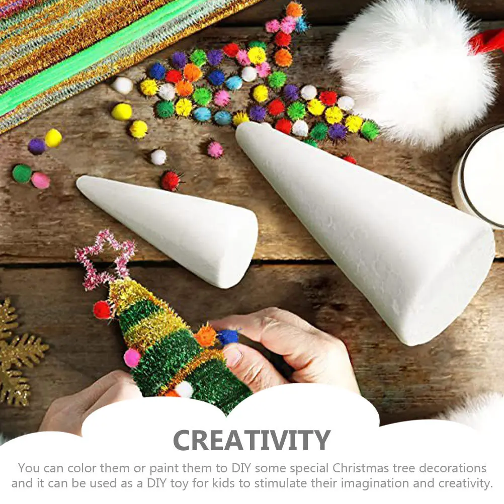 18Pcs White Foam Cones Craft Adornments for DIY Painting Drawing Art Christmas Decoration 18.5cm 10.8cm 6Cm