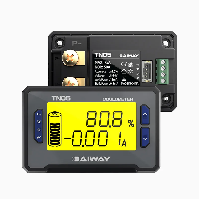 

TN05 High Precision Built In Sampling Integrated Coulomb Meter 8-80V 50A Battery Capacity Tester Indicator Ammeter Voltmeter