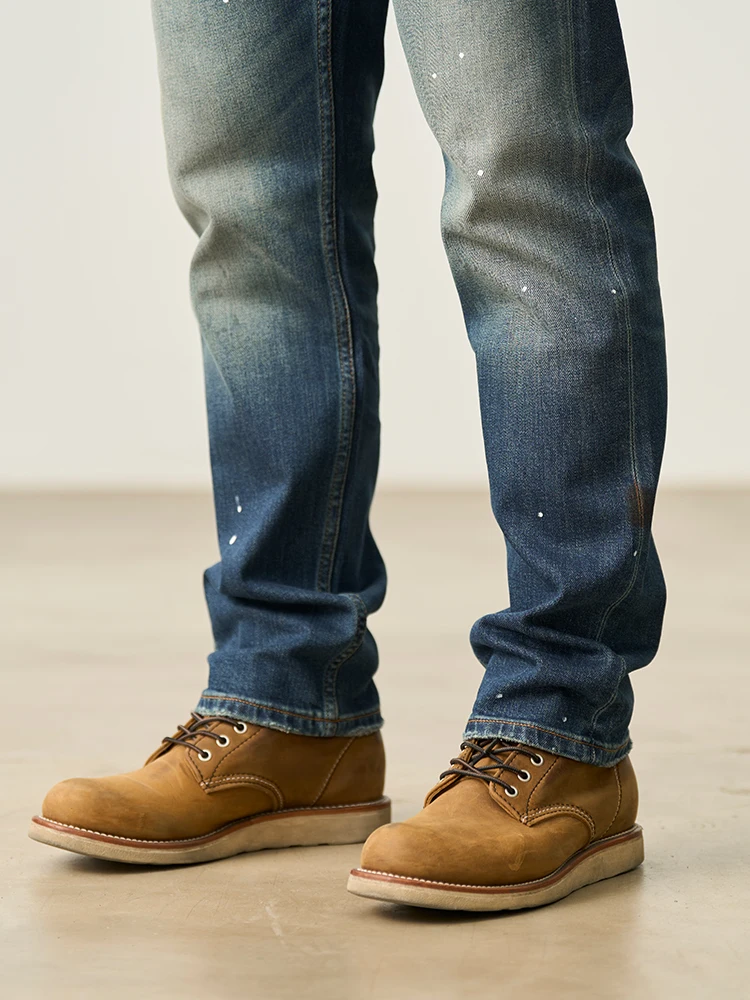 SIMWOOD High Standard 2025 Autunno Comodo Jeans affusolati Uomo 12oz Tessuto elastico Vernice Splatter Pantaloni in denim