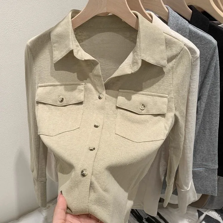 Casual ey Long Sve  Collar Jaet Women's Layering Outerwear Spring Autumn New Sle American INS Windbreaker irt