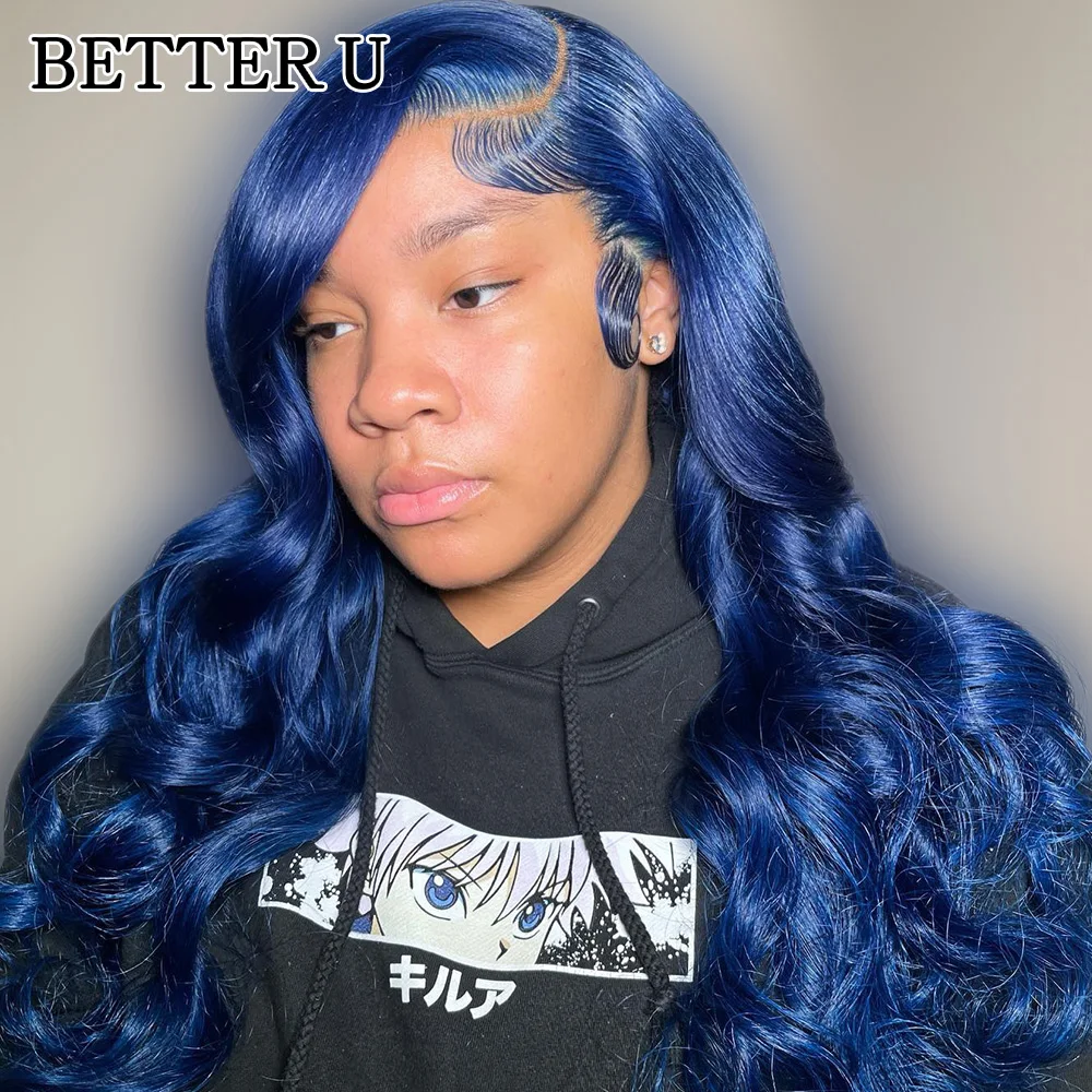 Human Hair 13X6 Lace Front Pre-Stretched Wig Blue Transparent Lace Front Wig 13x4 High Gloss Loose Wave Wig 250 Density