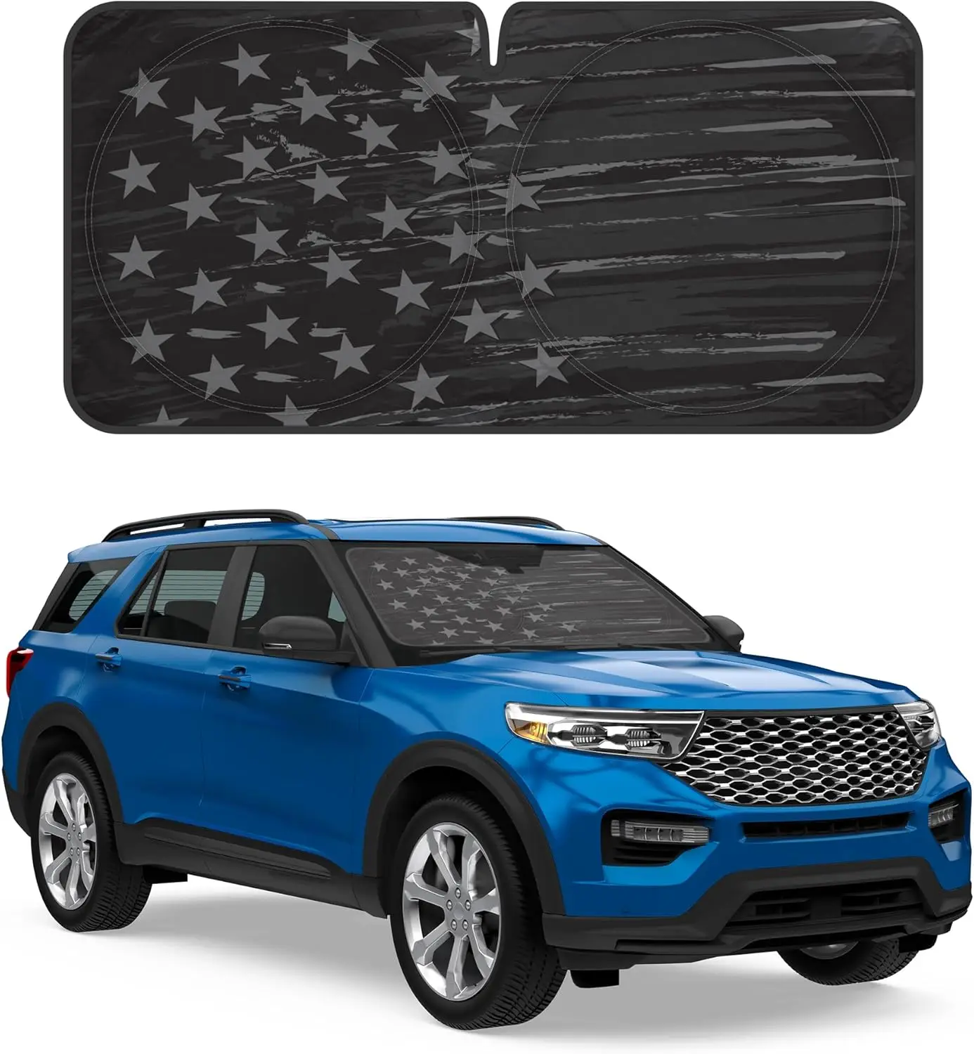 

USA Vintage Flag Car Sun Shade, Foldable Front Window Shade, 69 x 35 in, Patriotic Collapsible Sun Visor
