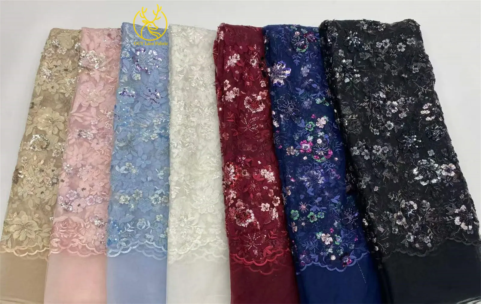 Eleganter Spitzenstoff mit Blumenstickerei und Pailletten, französischer Tüll mit Perlen, afrikanischer Spitzenstoff, nigerianische Spitze für Party- und Ballkleider – Detail 21