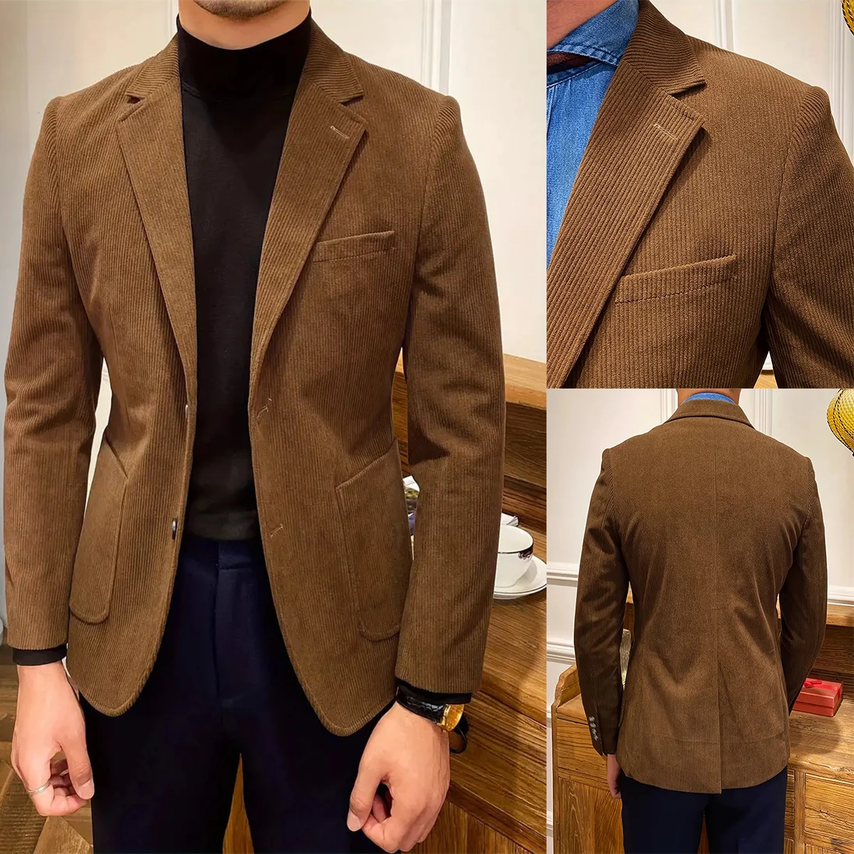 

Men's Suit Coat Brown Corduroy Single Breasted Suit Blazer Italian Tailored Slim Fit Business Casual Man Suit Jacket