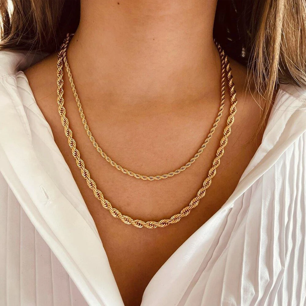 2/3/4/5MM 316 Rope Chain Necklace Stainless Steel Never Fade Waterproof Choker Men Women Jewelry Gold Color Chains Gift