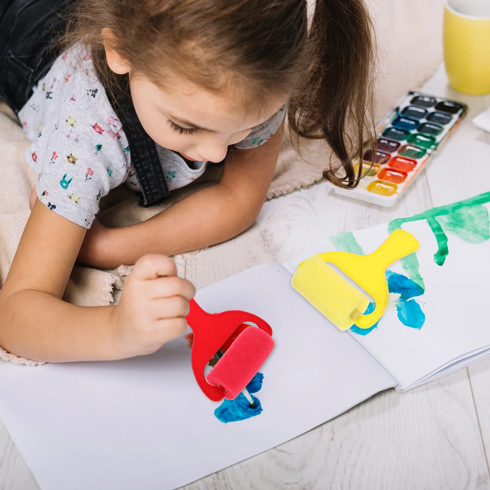 4 قطع من فرشاة الكتابة على الجدران، بكرات الطلاء، لوازم الرسم، إسفنجة الرسم