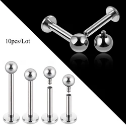 10pcs/Lot Surgical Steel Internal Thread Bar Round Ball Labret Lip Studs Cartilage Tragus Helix Piercings Body Jewelry 16G