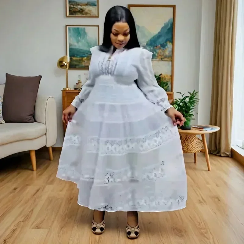 

Elegant Dress Women for Wedding Party 2025 Spring Autumn African Long Sleeve Polyester Lace Long Dress Dashiki African Clothes