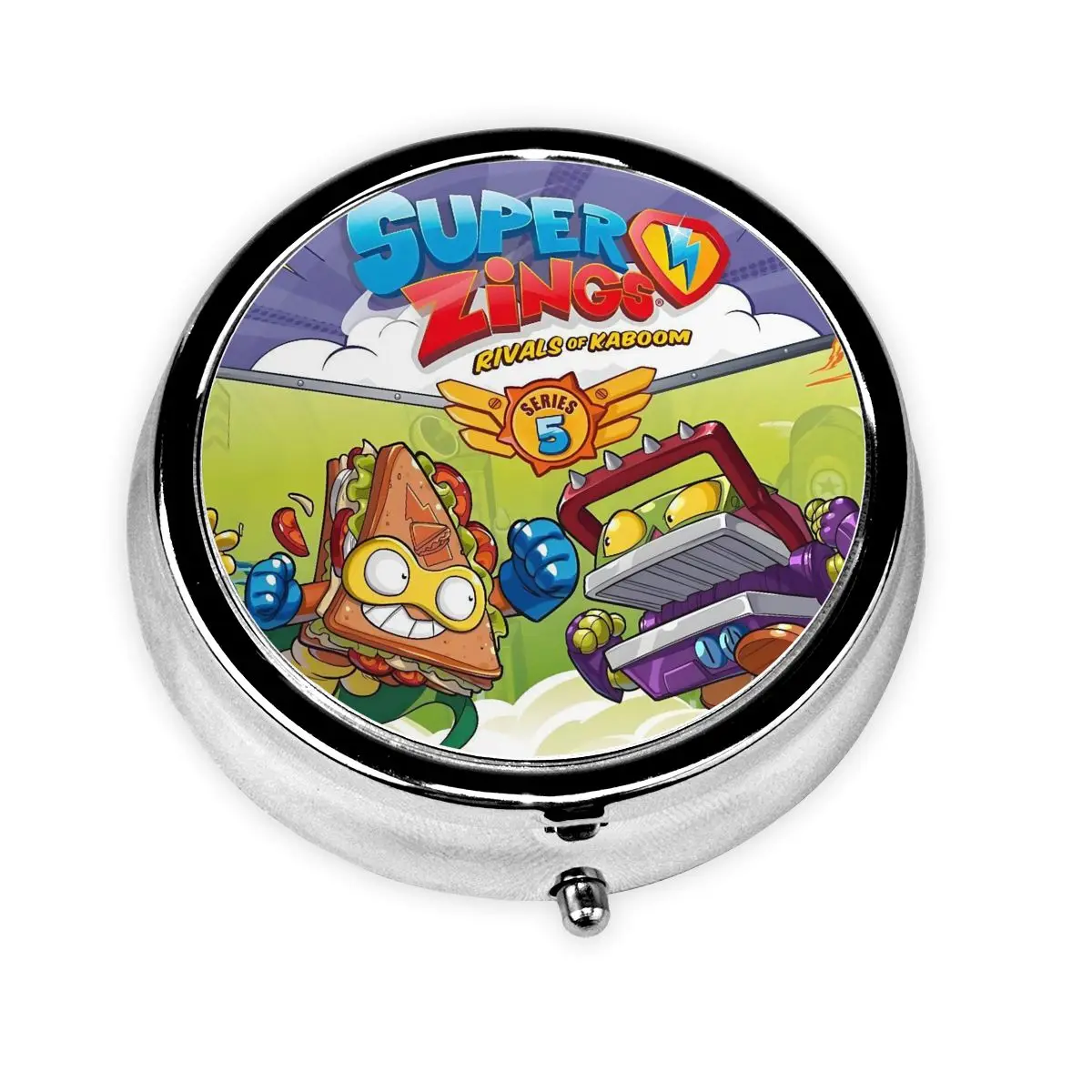 

Personalized Supers Zingses Pills Box Action Cartoon Game 3-Compartment Mini Metal Pill Container Medicine Box Dispenser