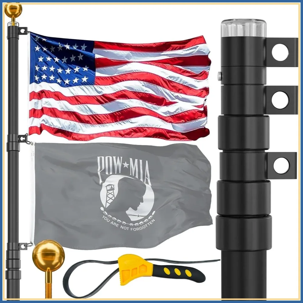 

25FT Telescoping Flag Pole for Outside, Extra Thick Aluminum, Inground, RV, Residential, Complete Hardware with USA Flag