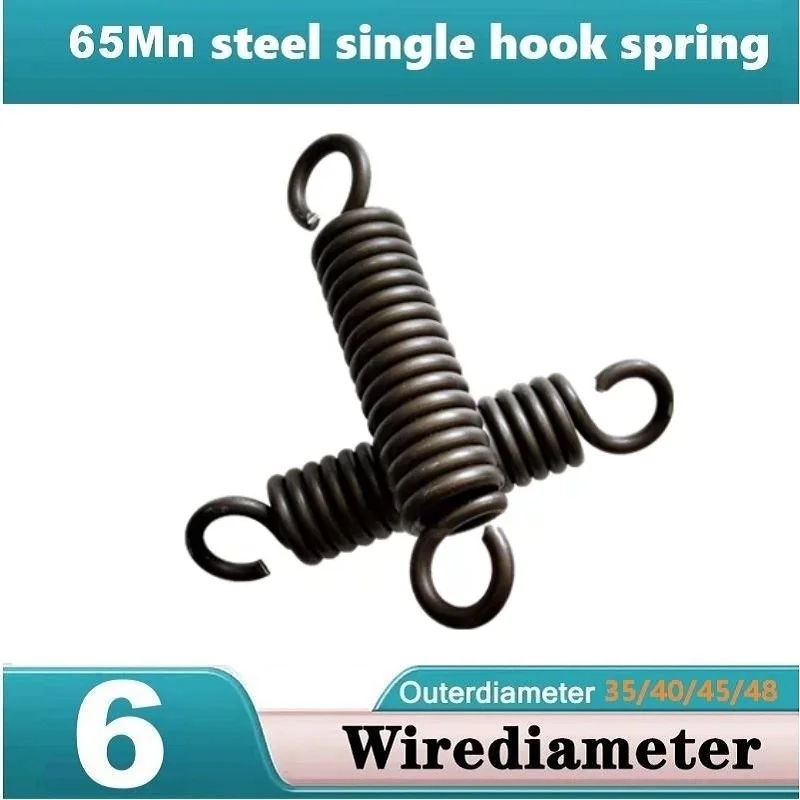 65Mn Steel Open Hook Tension Spring, Wire Dia 6mm, Outer Dia 35/40/45/48mm, Length 120-500mm