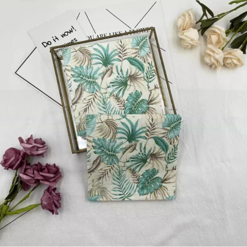 Colorful Printed Napkins Small Fresh Green Leaves Square Western Restaurant Cafe Wine Glass Flower Paper Food Grade 20pcs/pac 33