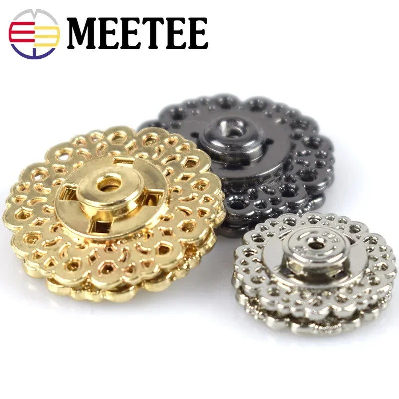 Meetee 10sets Scrapbooking Decor Metal Buttons Snap Stud Fastener Hollow Press Buckles for DIY Sewing Jacket Coat Clothes Craft