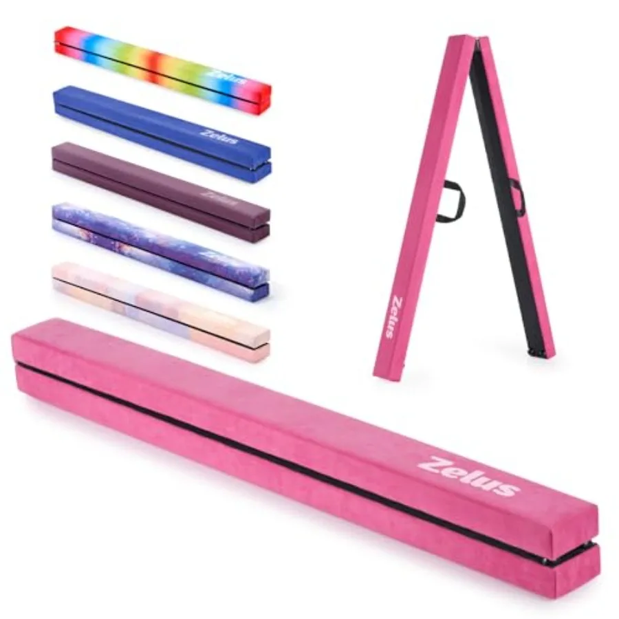 

8' Folding Gymnastics Balance Beam with Carry Handles Anti-Slip Base for Beginners Professional Gymnasts in Black and Red