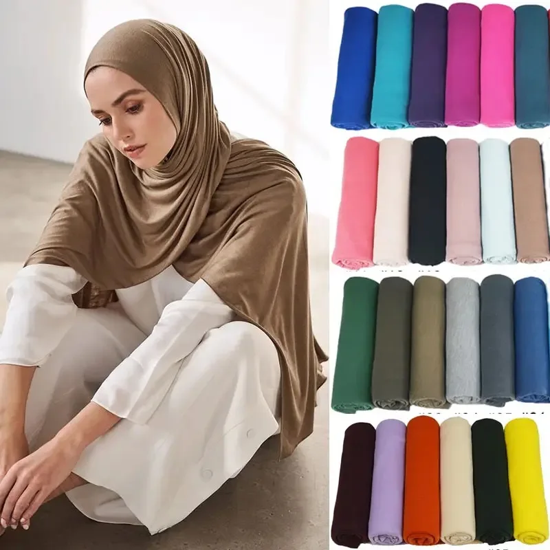 40 Colors Women High Quality Jersey Hijab Scarf Cotton Plain Elasticity Shawls Maxi Hijabs Muslim Head Wraps Turbans 180*85Cm