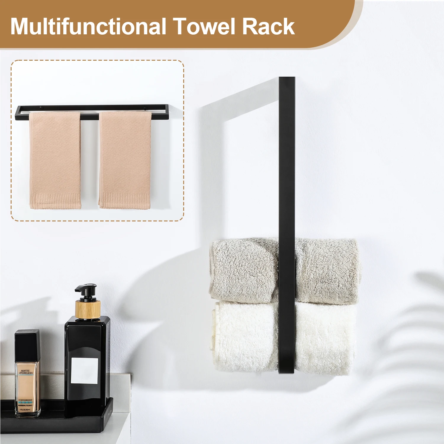 Bathroom Towel Rack Towel Holder 20/30/40/50CM Matte Black Towel Bar No drill Wall Mount Stainless Steel Kitchen Cabinet Storage