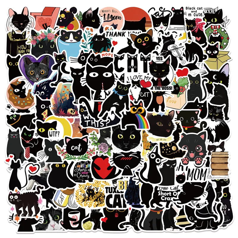 

100 Pcs Cartoon Creative Black Cat stickers Black Cat graffiti Stickers for DIY Luggage Laptop Bicycle Car Stickers